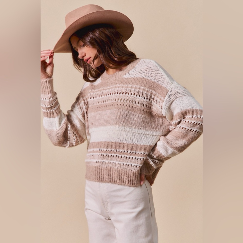 SO ME Variegated Stripe Textured Loose Fit Sweater - Picture 2 of 14